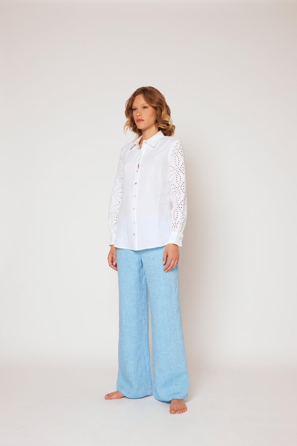 120% Lino Yarn-dyed linen blouse Acquista Ora