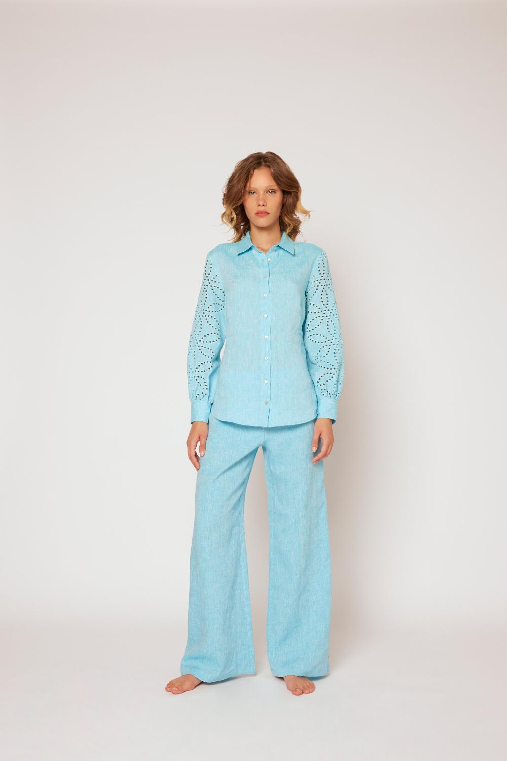 120% Lino Yarn-dyed linen blouse Acquista Ora