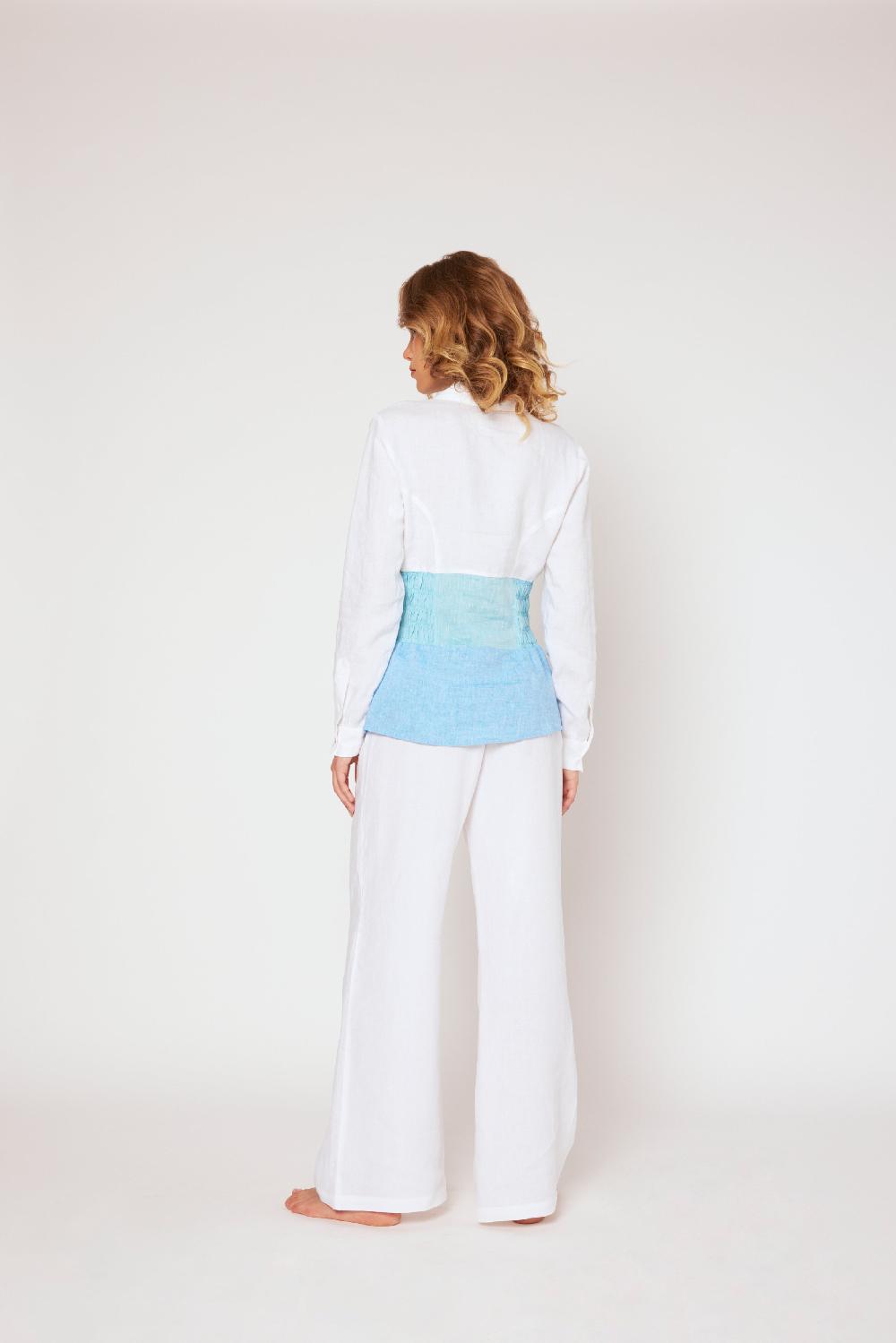 120% Lino Yarn-dyed linen blouse White/Blue Consegna Veloce
