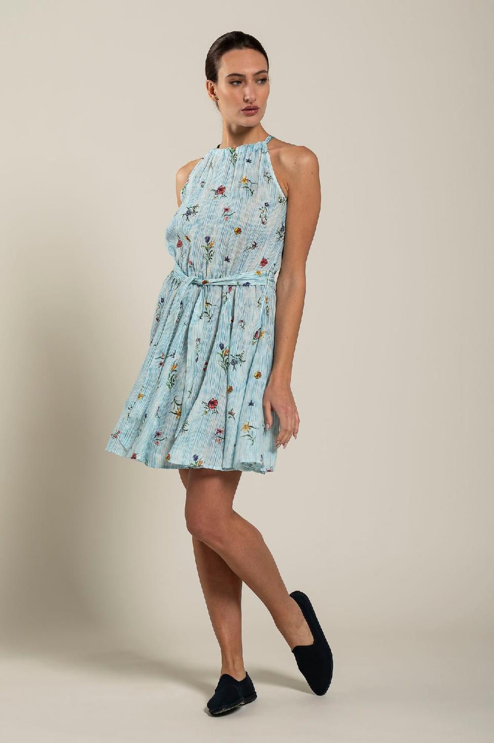 120% Lino Woman Striped Dress With Belt Presa