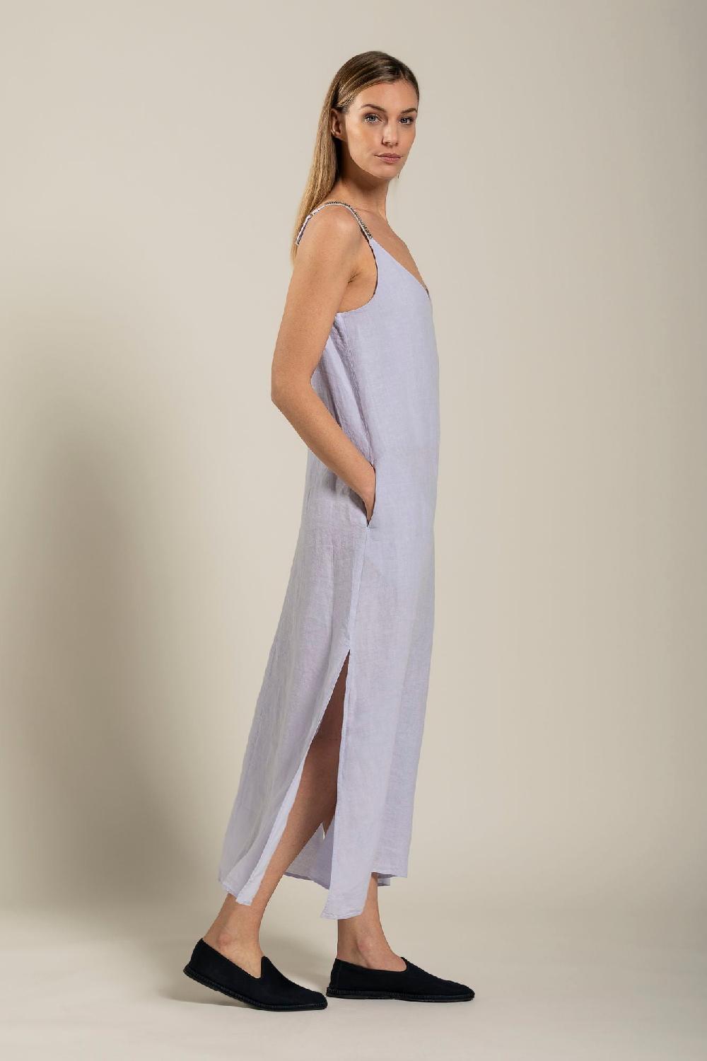 120% Lino Dress with Strap Embelishment In Vendita