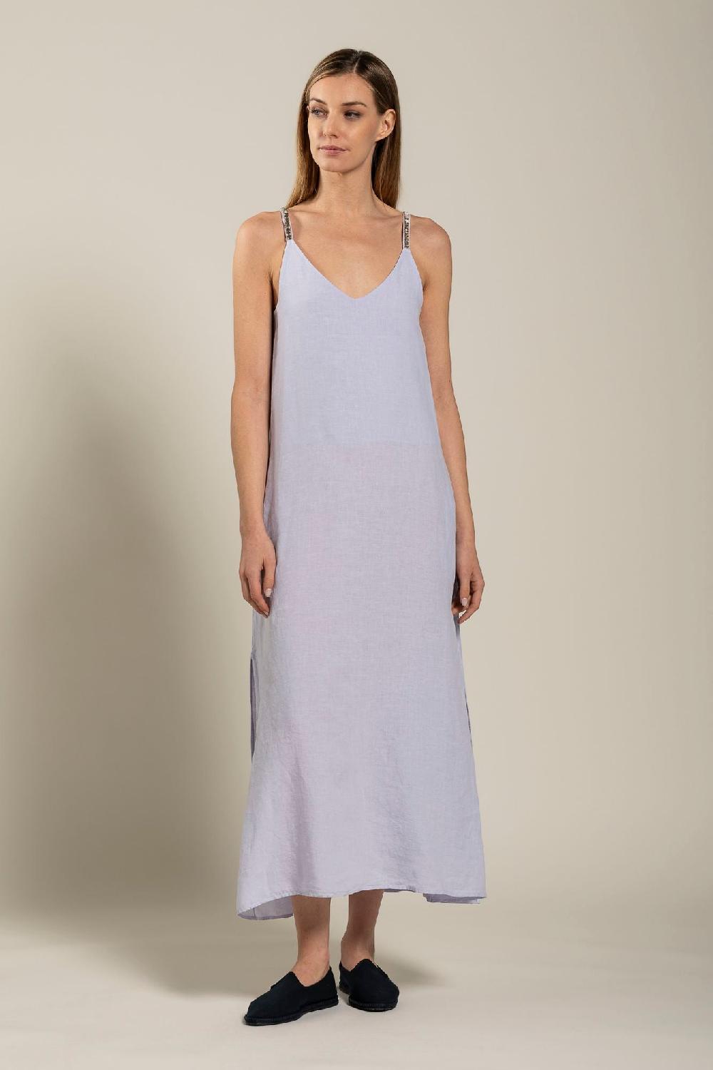 120% Lino Dress with Strap Embelishment In Vendita