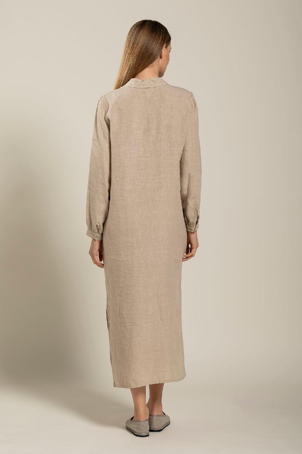 120% Lino Long Sleeve Dress With Pockets Offerte