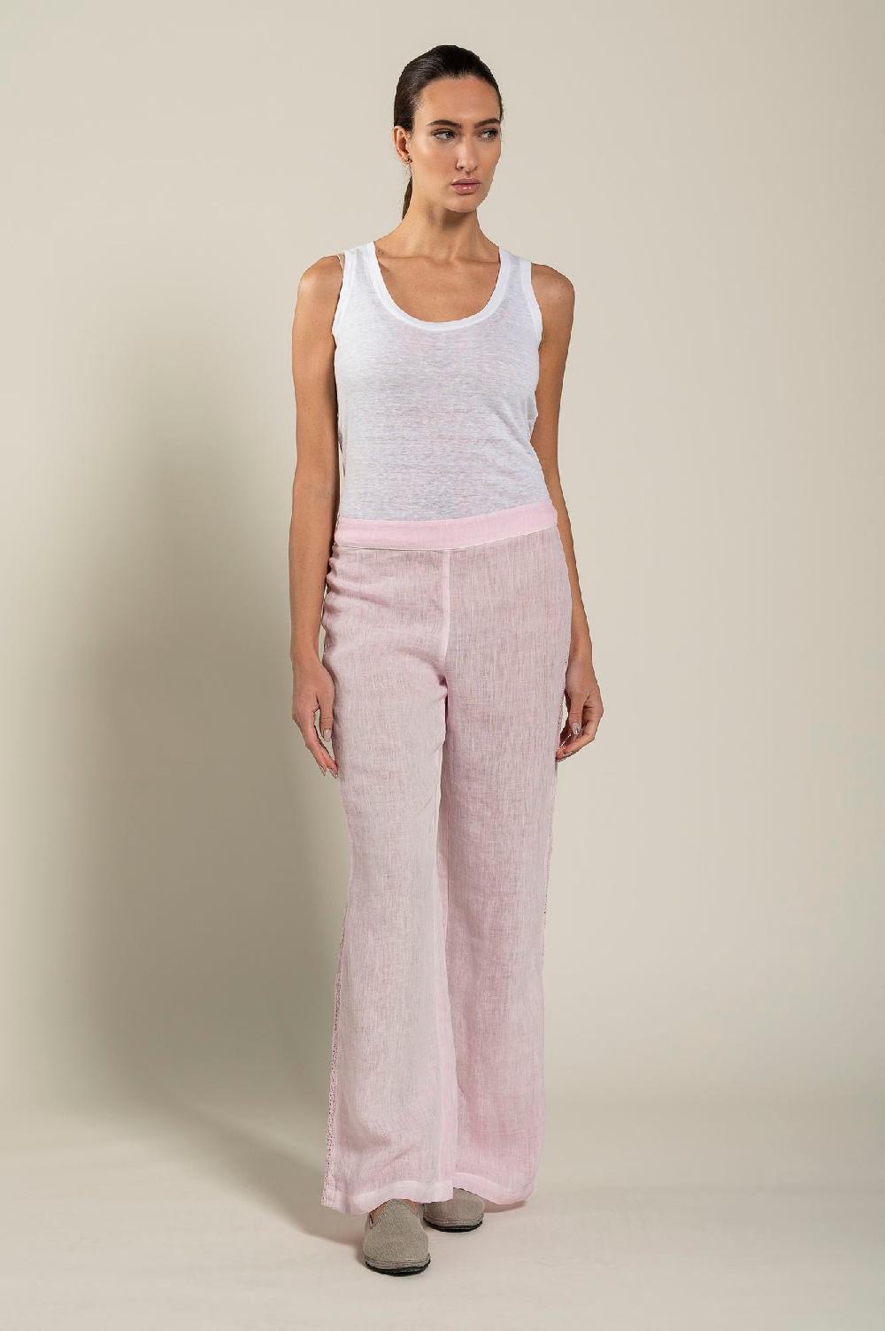 120% Lino Woman Pant With Side Detail Vendita Economica
