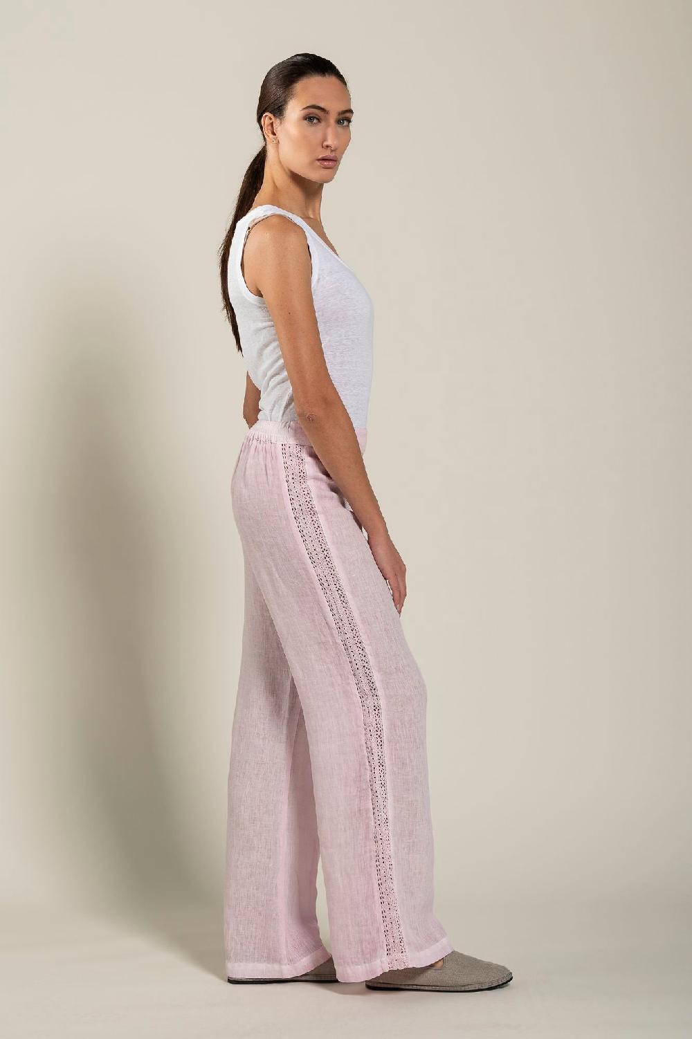 120% Lino Woman Pant With Side Detail Vendita Economica
