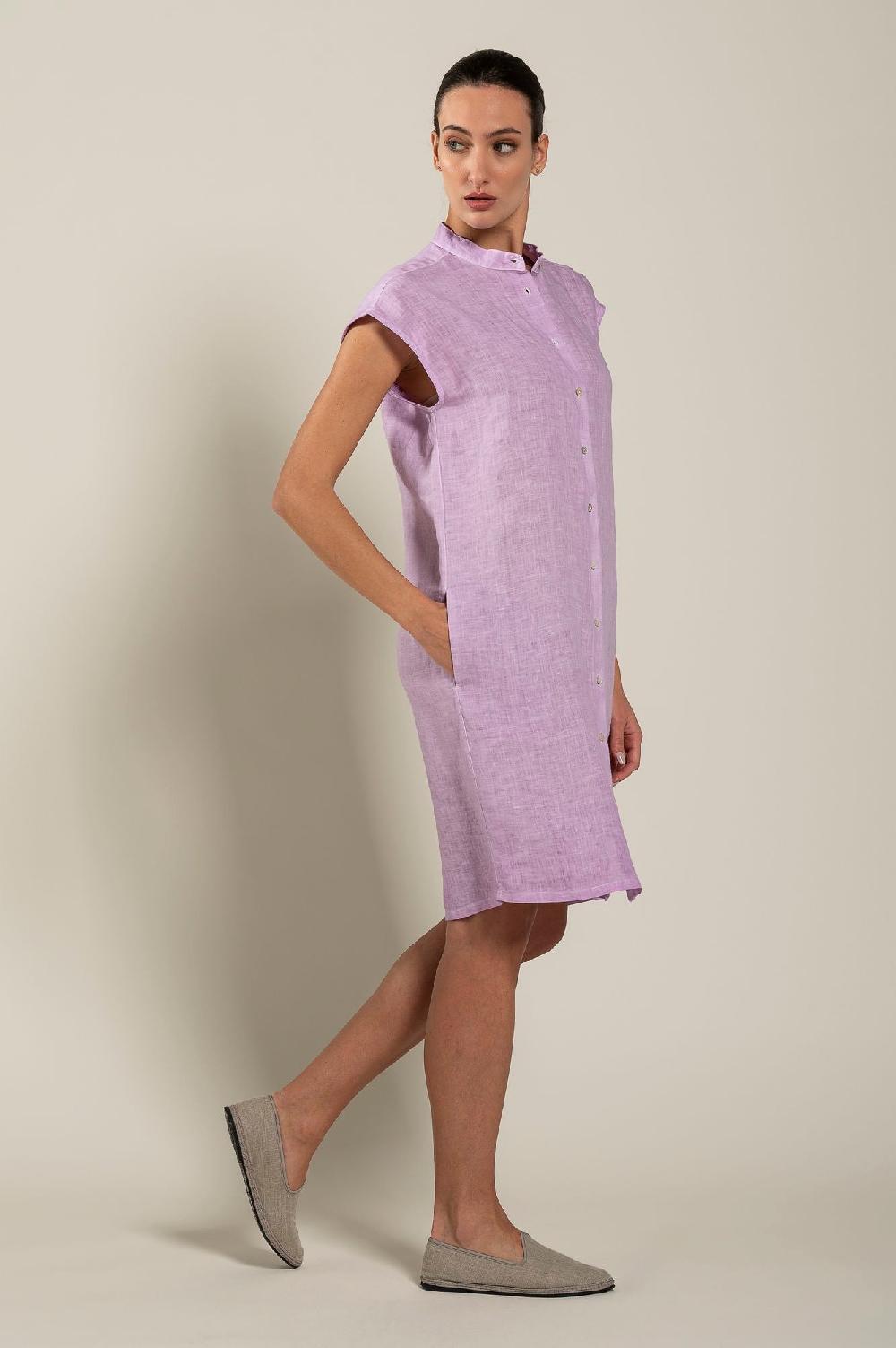 120% Lino Mandarin Collar Dress Vendite Flash