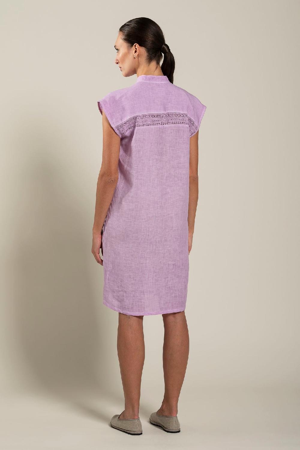 120% Lino Mandarin Collar Dress Vendite Flash