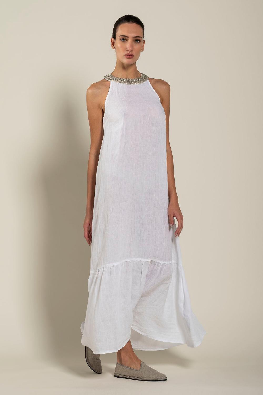 120% Lino Woman Crew Neck Of Paillettes Dress Negozio