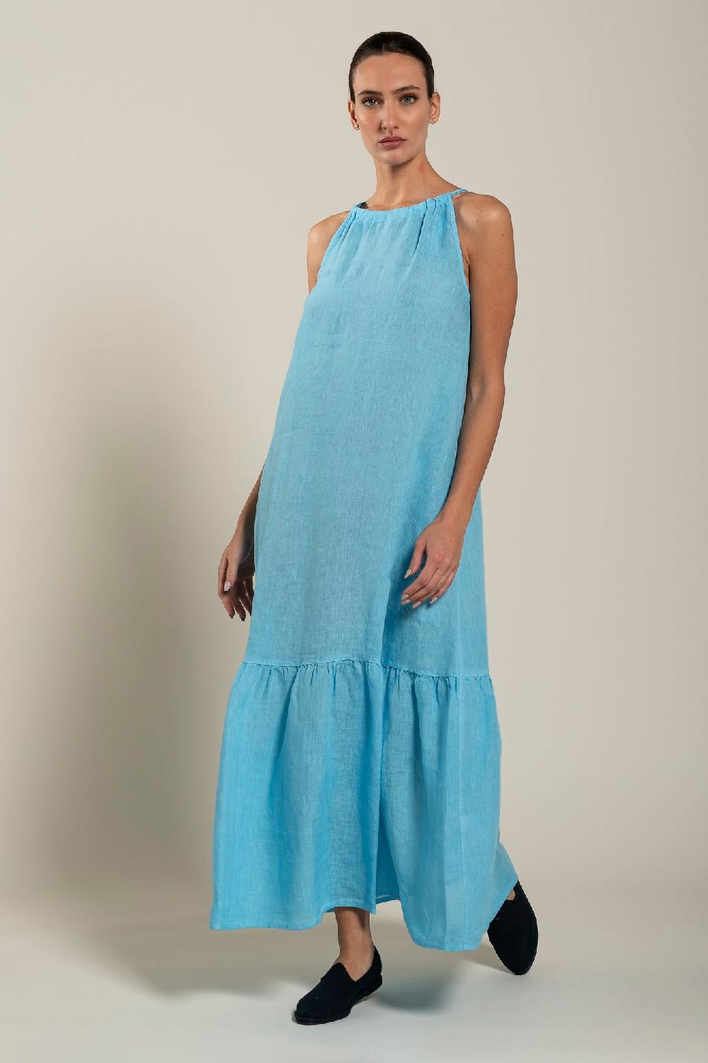 120% Lino Woman Crew Neck Maxi Dress Moda