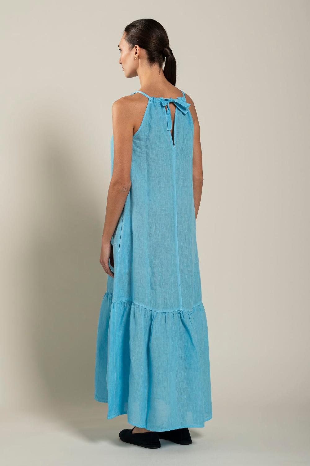 120% Lino Woman Crew Neck Maxi Dress Moda