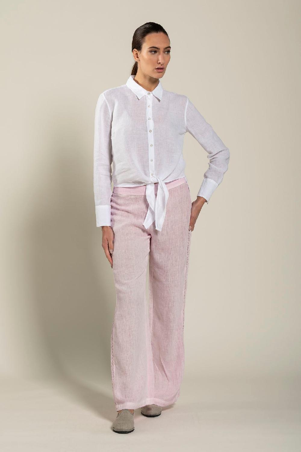 120% Lino Long Sleeve Woman Shirt With Knot Spedizione gratuita