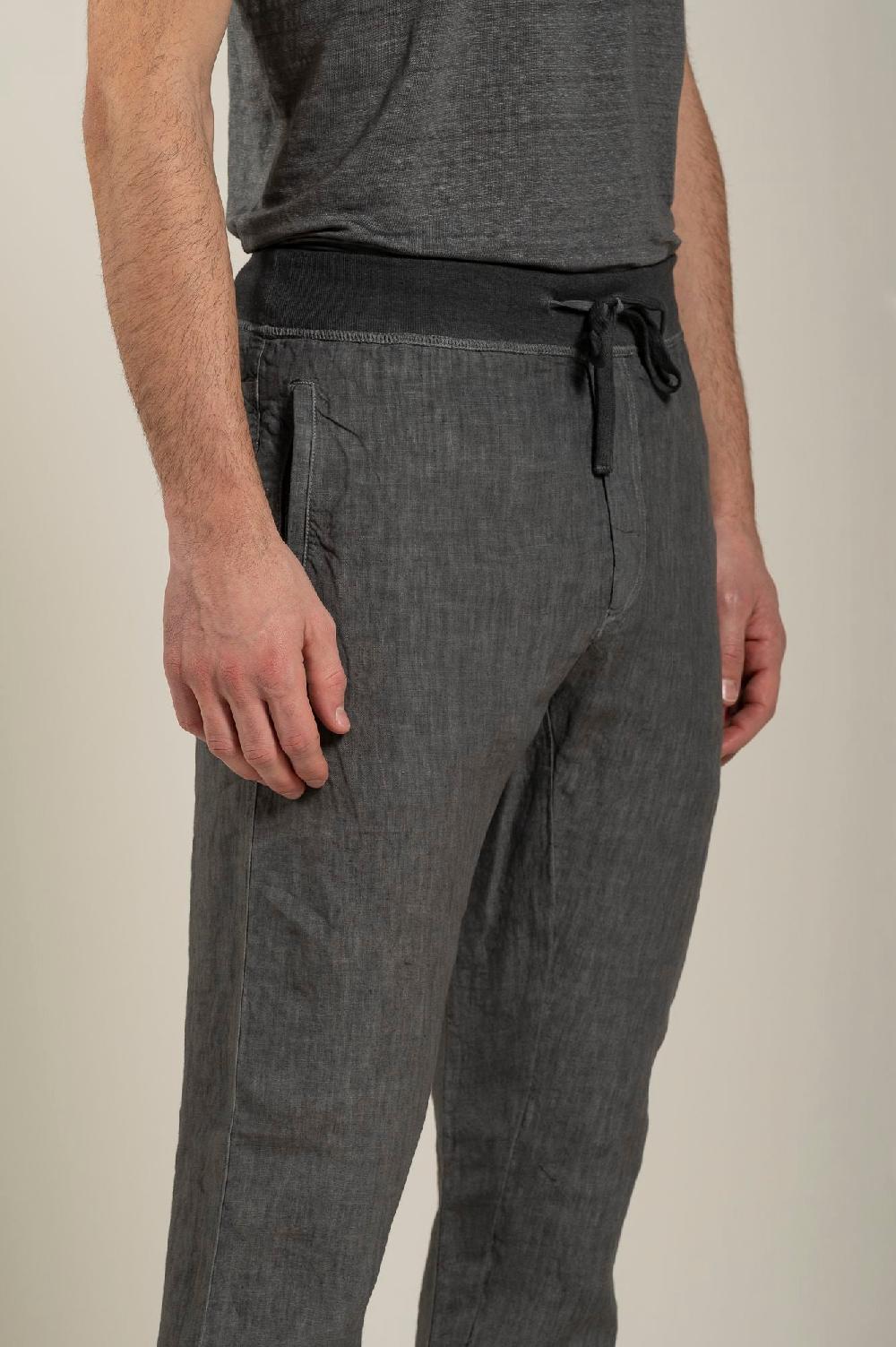 120% Lino Man Grey Drawstring Pant Prezzo di fabbrica