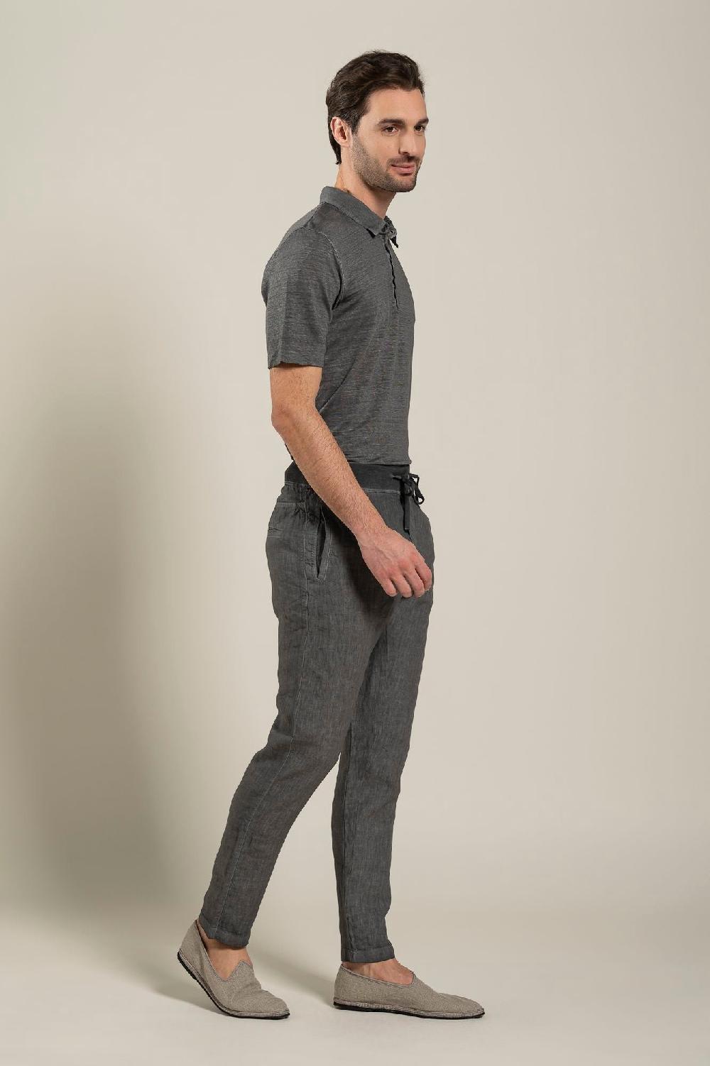120% Lino Man Grey Drawstring Pant Prezzo di fabbrica