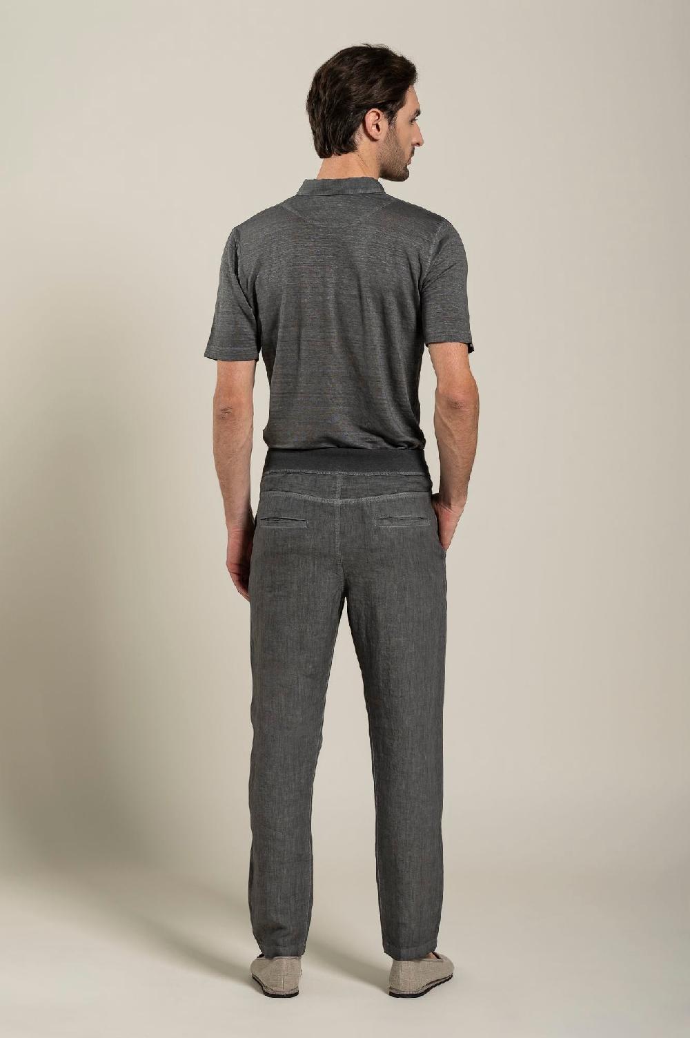 120% Lino Man Grey Drawstring Pant Prezzo di fabbrica