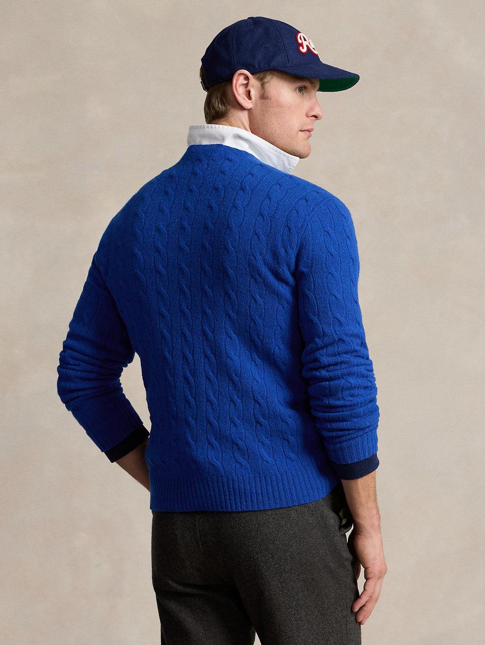RALPH LAUREN Maglia in Lana e Cashmere a Trecce Blu Saldi