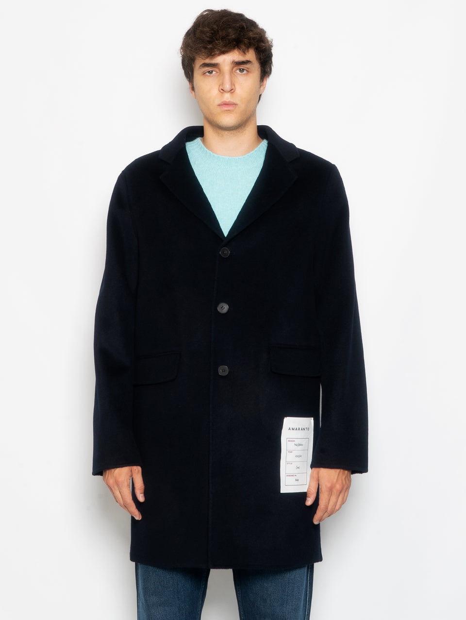 AMARANTO Cappotto Monopetto Tre Quarti Navy Consegna Veloce