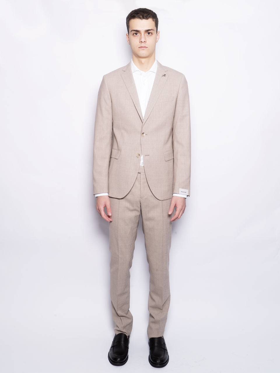 PAOLONI Completo in Lana Fiammata Stretch Beige In Vendita
