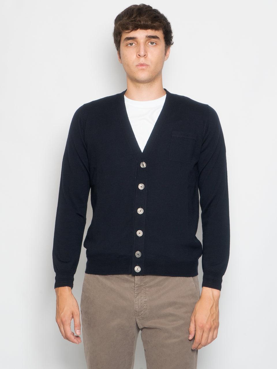 ALPHA STUDIO Cardigan con Taschino in Merinos Blu Soddisfazione Garantita