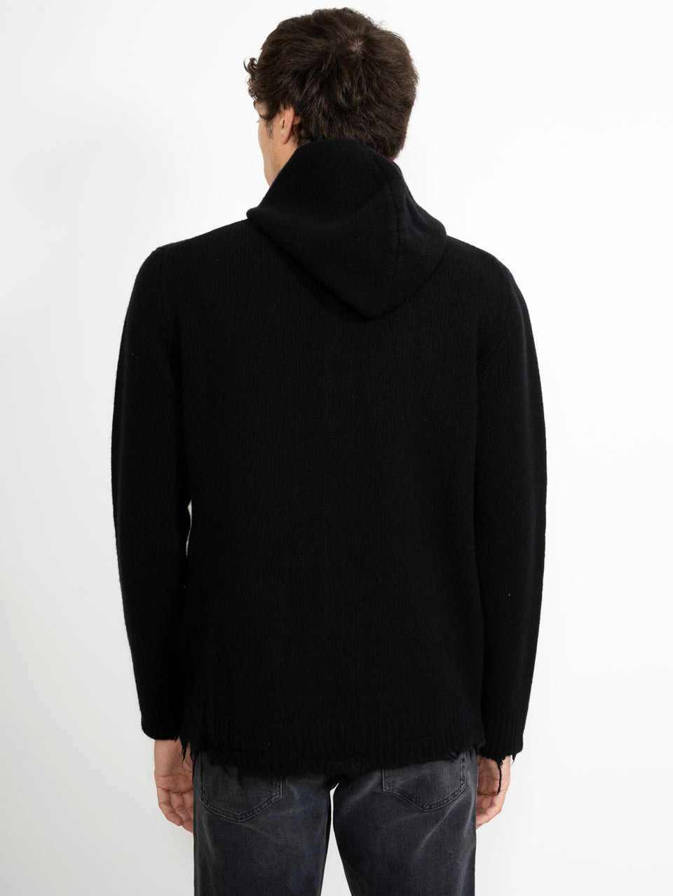 GIORGIO BRATO Cardigan in Maglia con Cappuccio Nero Sconti VIP