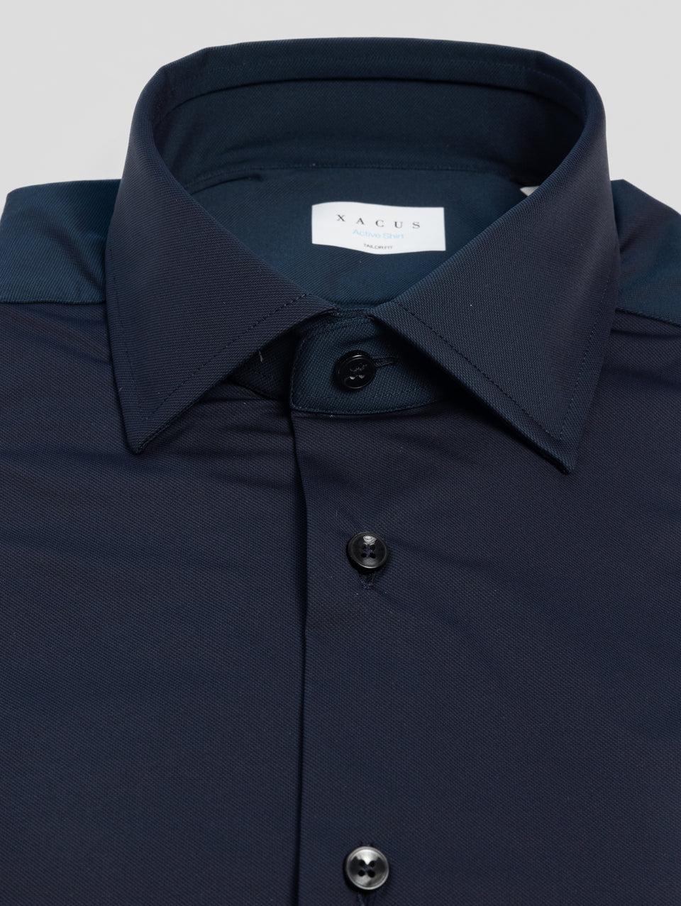 XACUS Camicia Active Shirt in Twill Blu Saldi Di Fabbrica