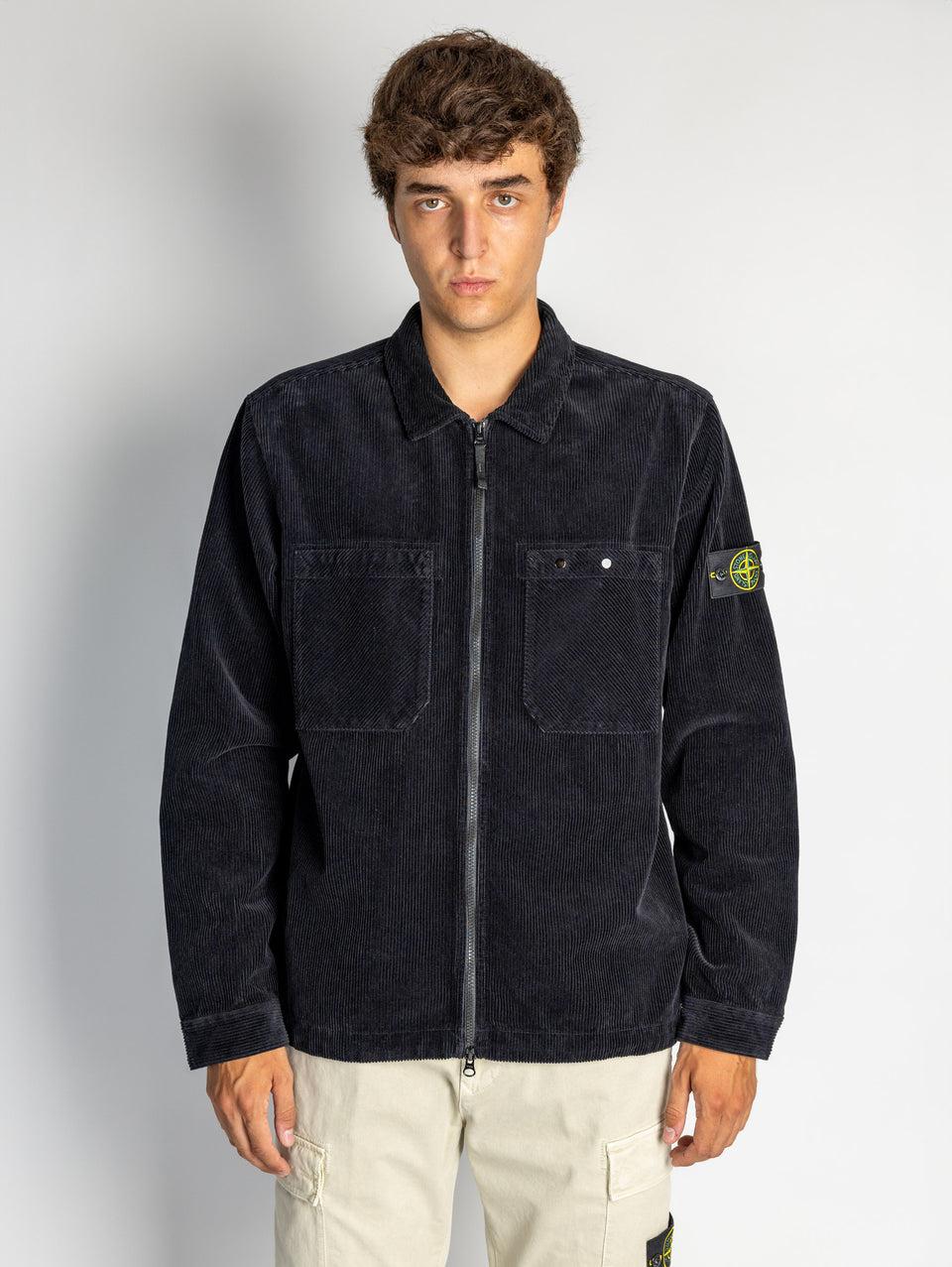 STONE ISLAND Overshirt in Velluto a Coste Blu Qualità