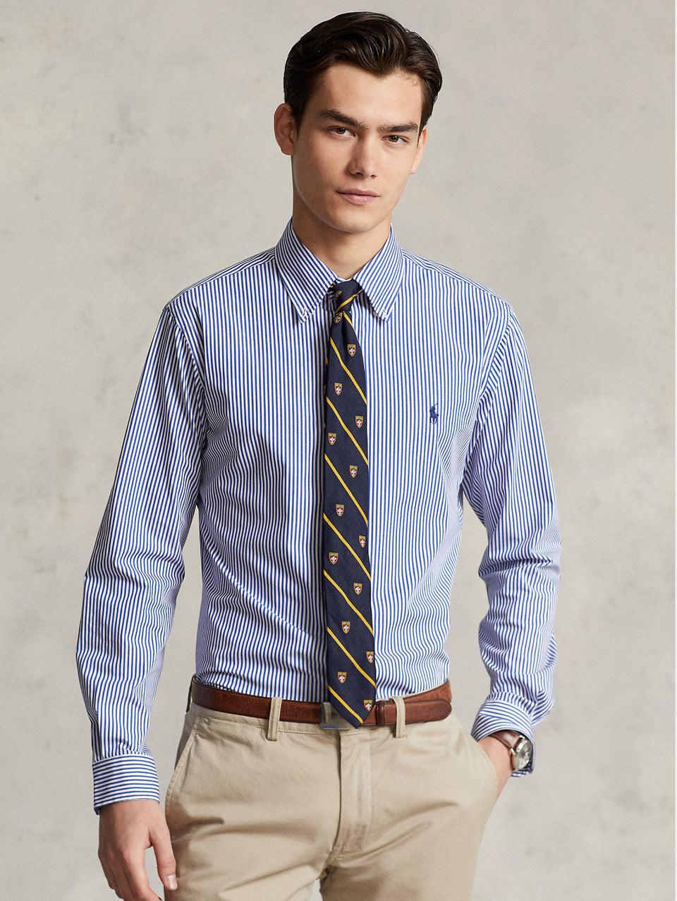 RALPH LAUREN Camicia in Popeline Elasticizzato a Righe Blu/Bianco Spedizione Gratuita