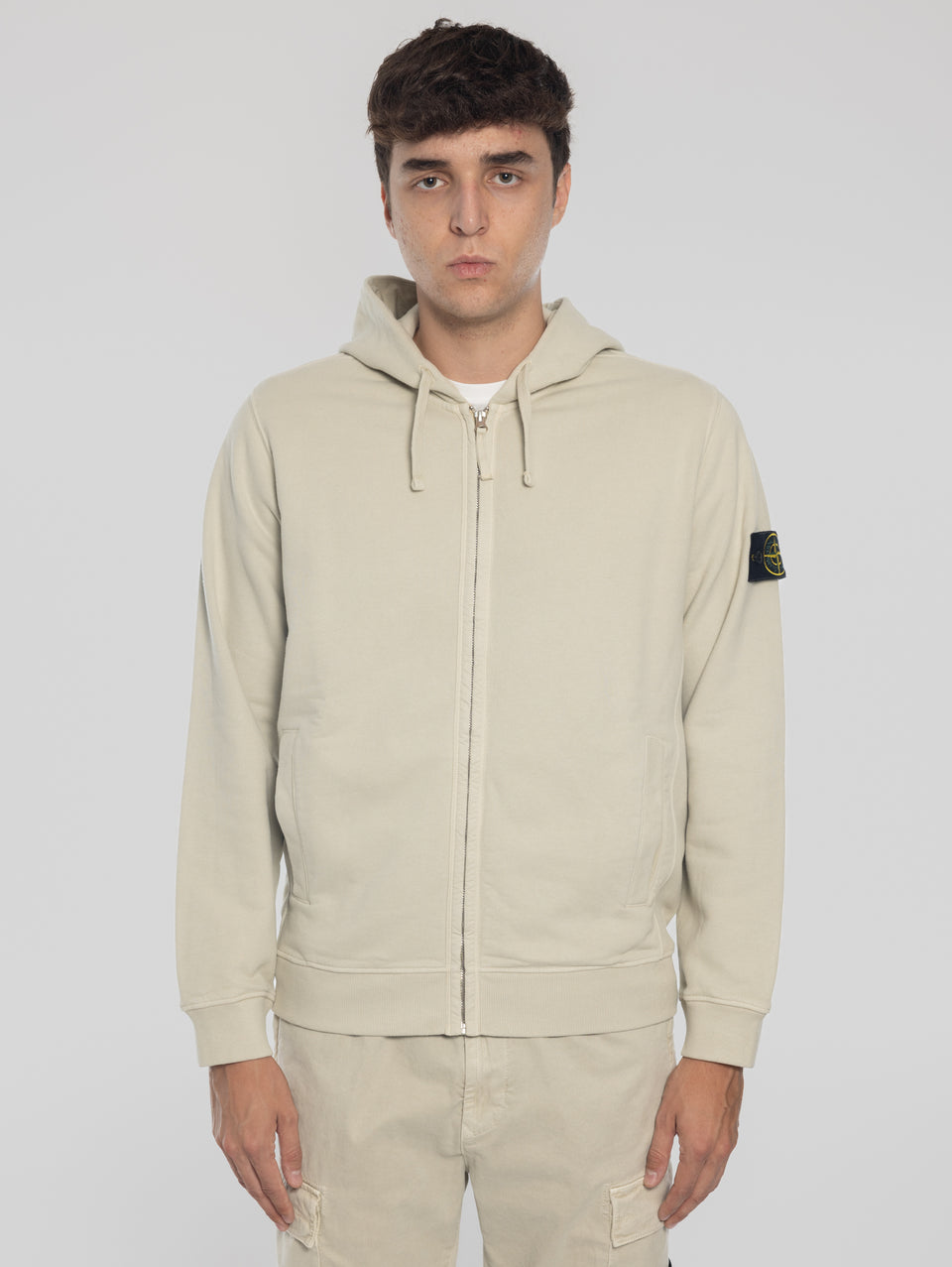 STONE ISLAND Felpa Full Zip in Cotone Organico Stucco Consegna Veloce