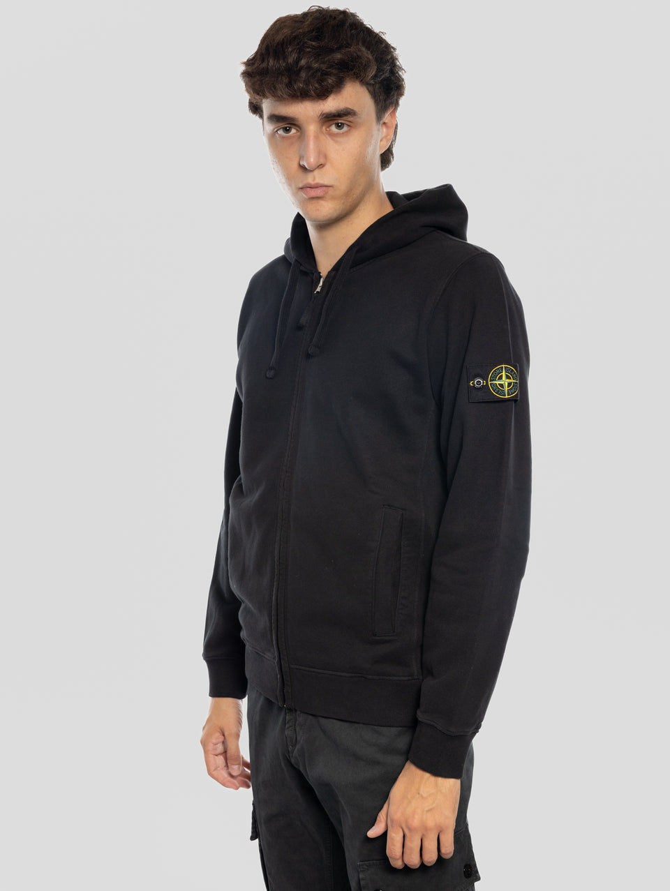 STONE ISLAND Felpa Full Zip in Cotone Organico Nero Acquista Ora