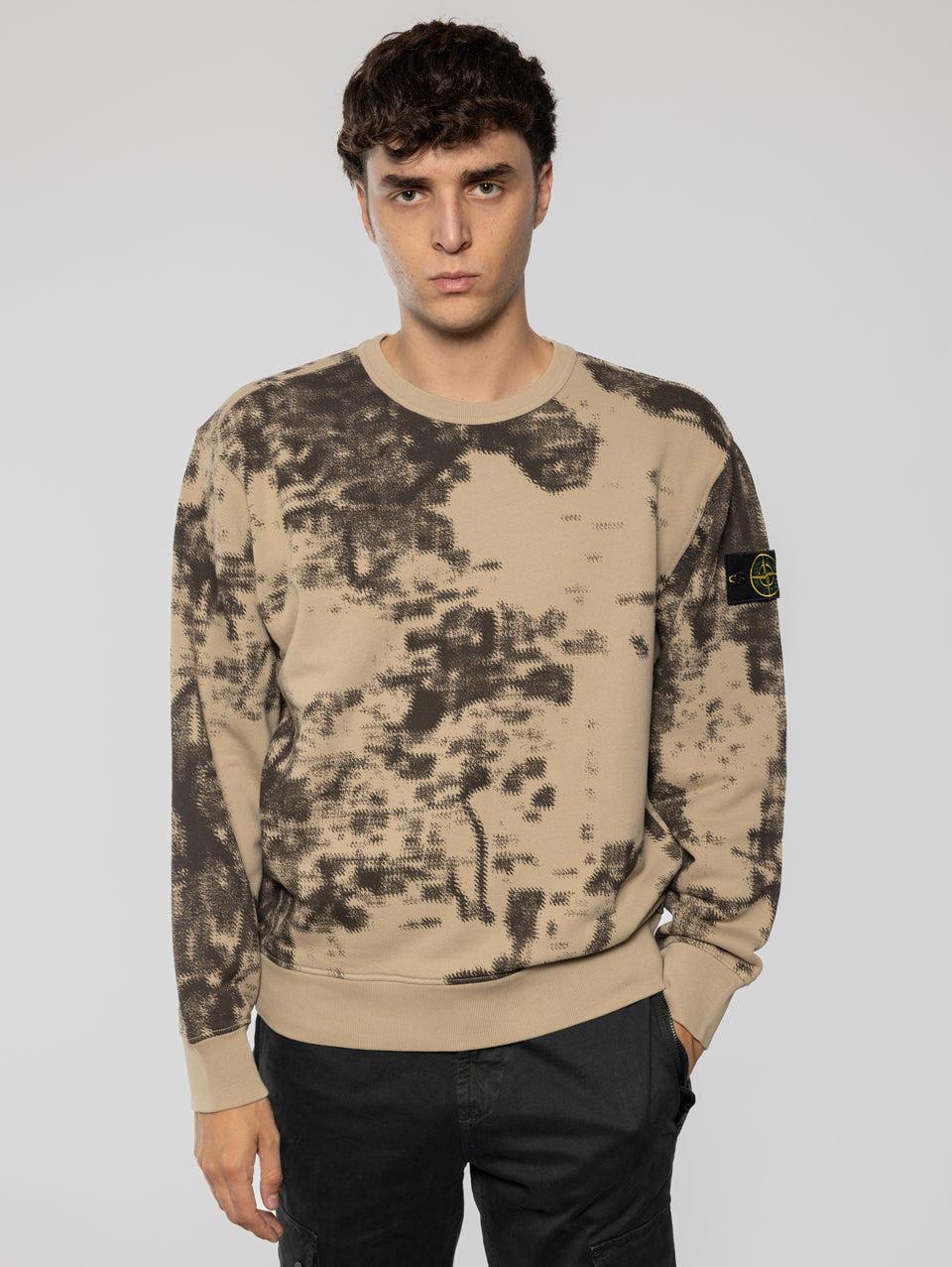 STONE ISLAND Felpa Girocollo Stampa Earth Mapping Beige Novità
