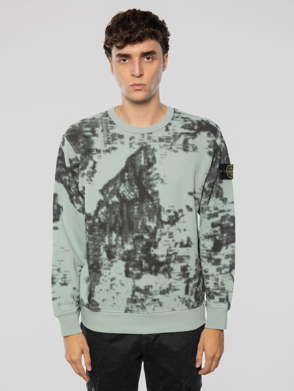 STONE ISLAND Felpa Girocollo Stampa Earth Mapping Verde/Grigio Presa
