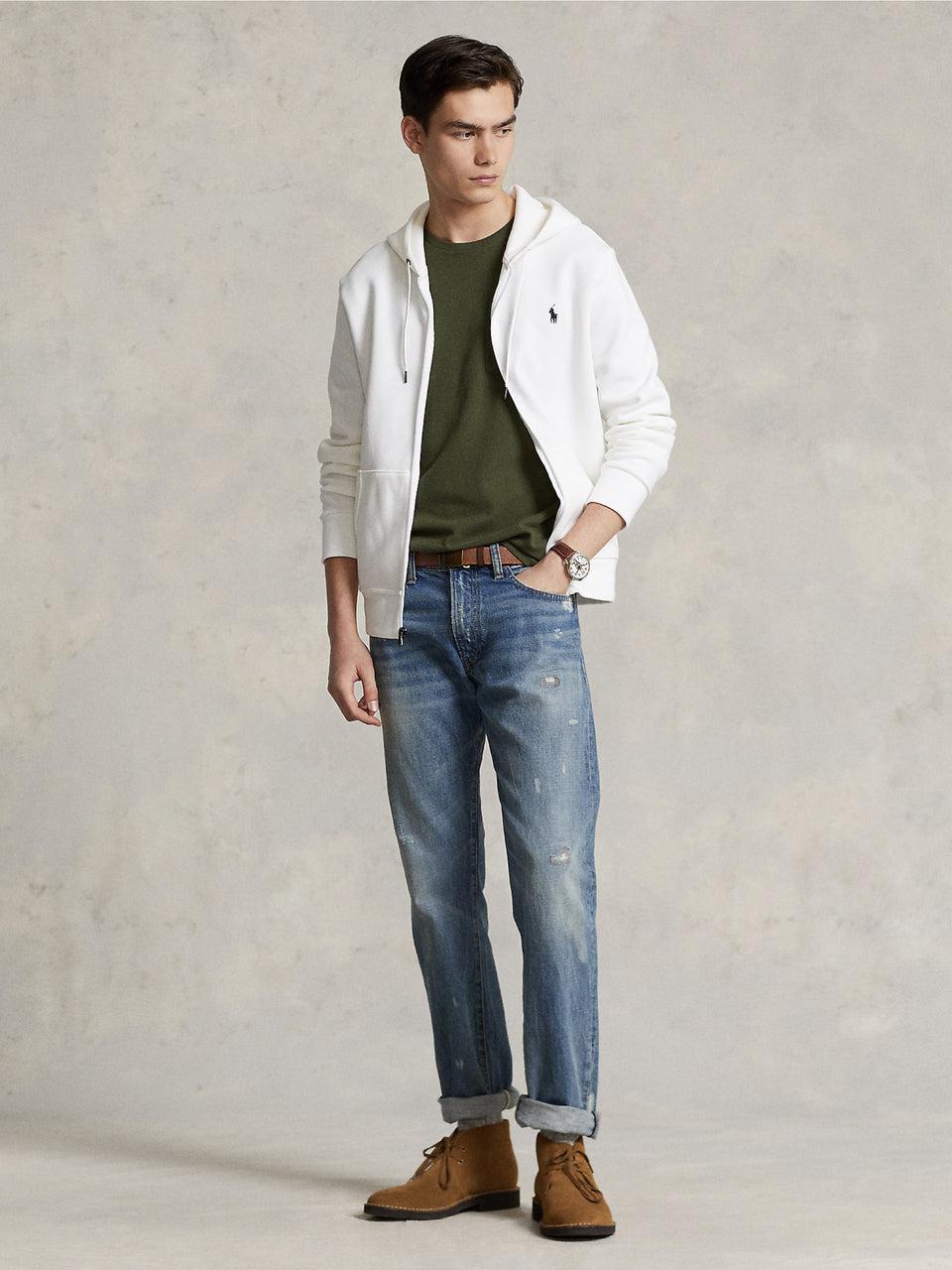RALPH LAUREN Felpa con Cappuccio e Zip in Maglia Doppia Bianco Economico