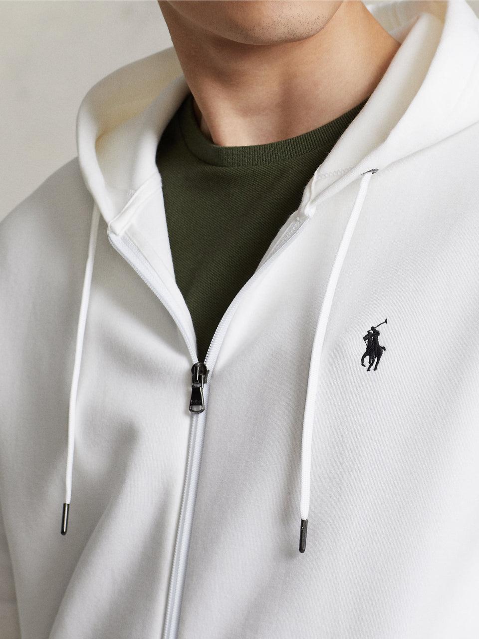 RALPH LAUREN Felpa con Cappuccio e Zip in Maglia Doppia Bianco Economico
