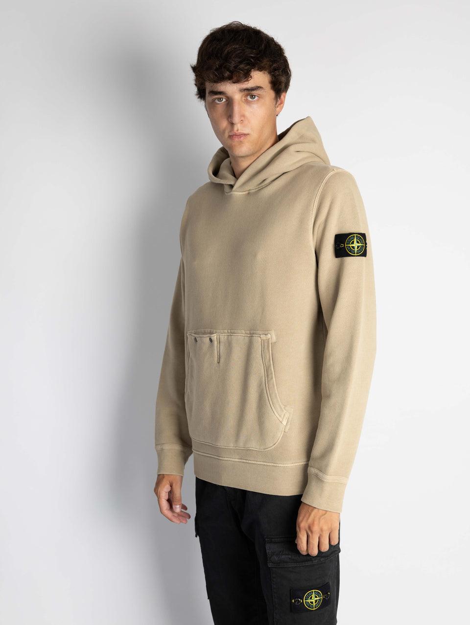 STONE ISLAND Felpa con Cappuccio e Tasca Marsupio Biscotto Sconto