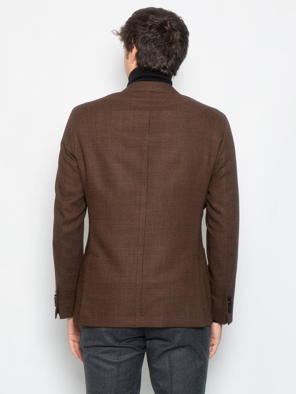 PAOLONI Giacca Principe di Galles in Lana Marrone Moda