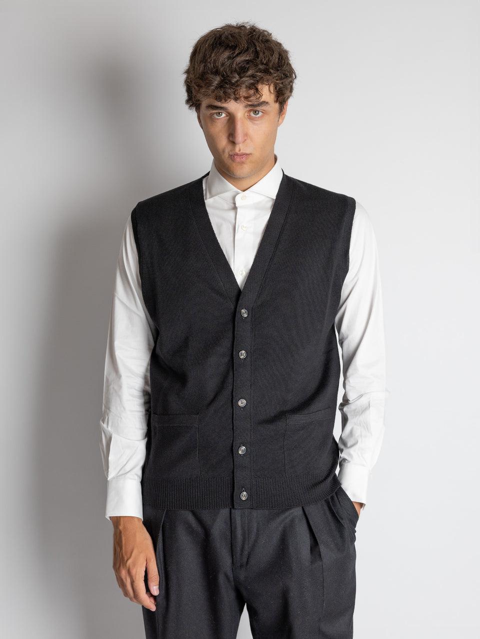 ALPHA STUDIO Gilet con Scollo a V Nero Pezzi Unici