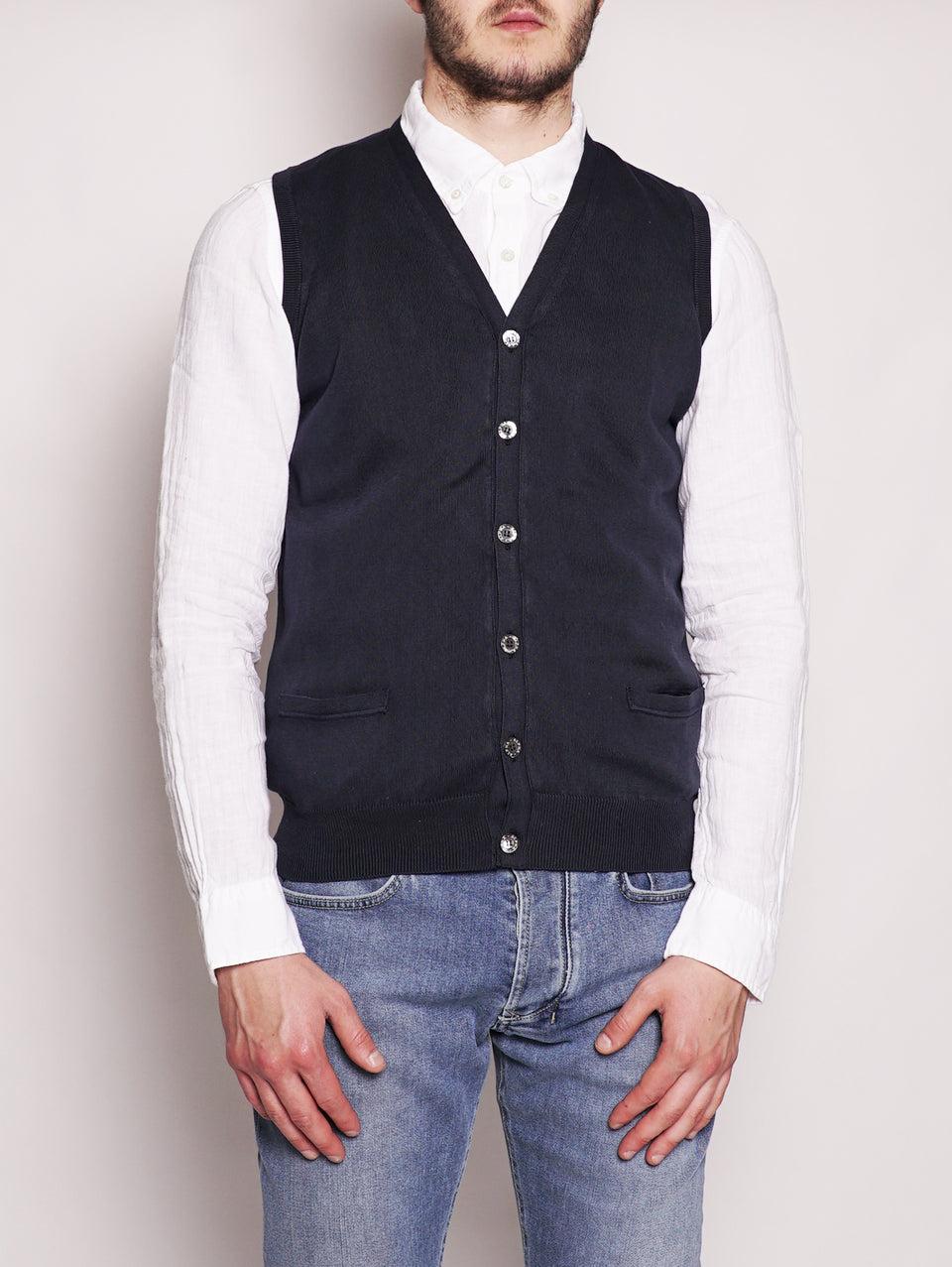 ALPHA STUDIO Gilet in Cotone Frosted Blu Navy Fino Al -60%