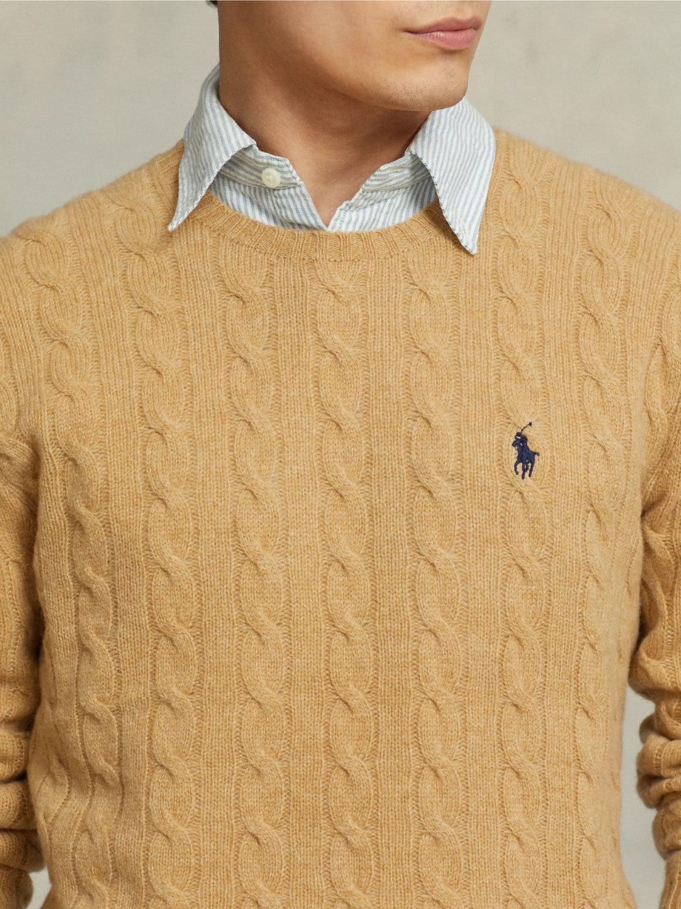 RALPH LAUREN Maglia in Lana e Cashmere a Trecce Cammello Nuovo