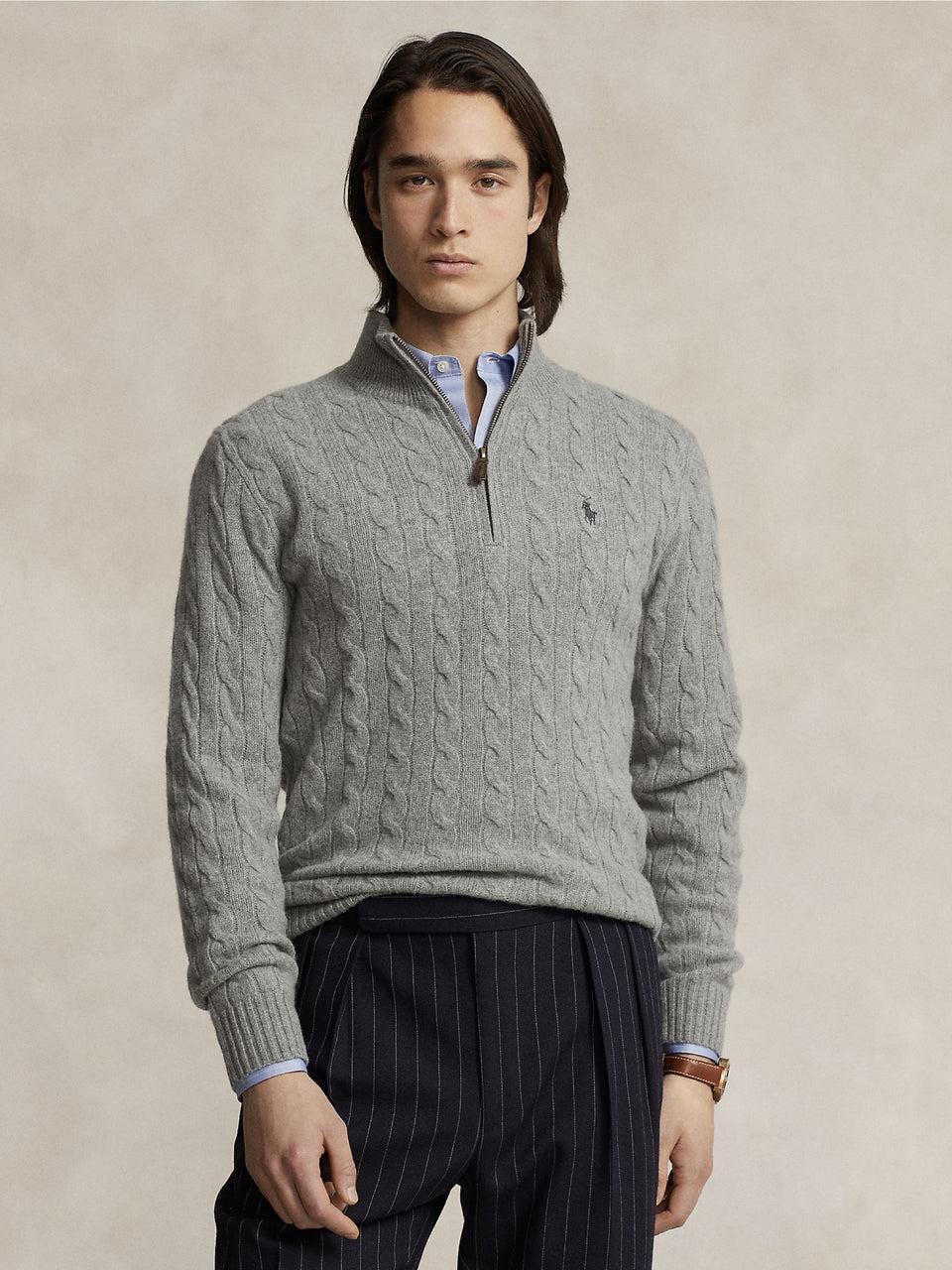 RALPH LAUREN Maglia Mezza Zip a Trecce Grigio Pezzi Unici