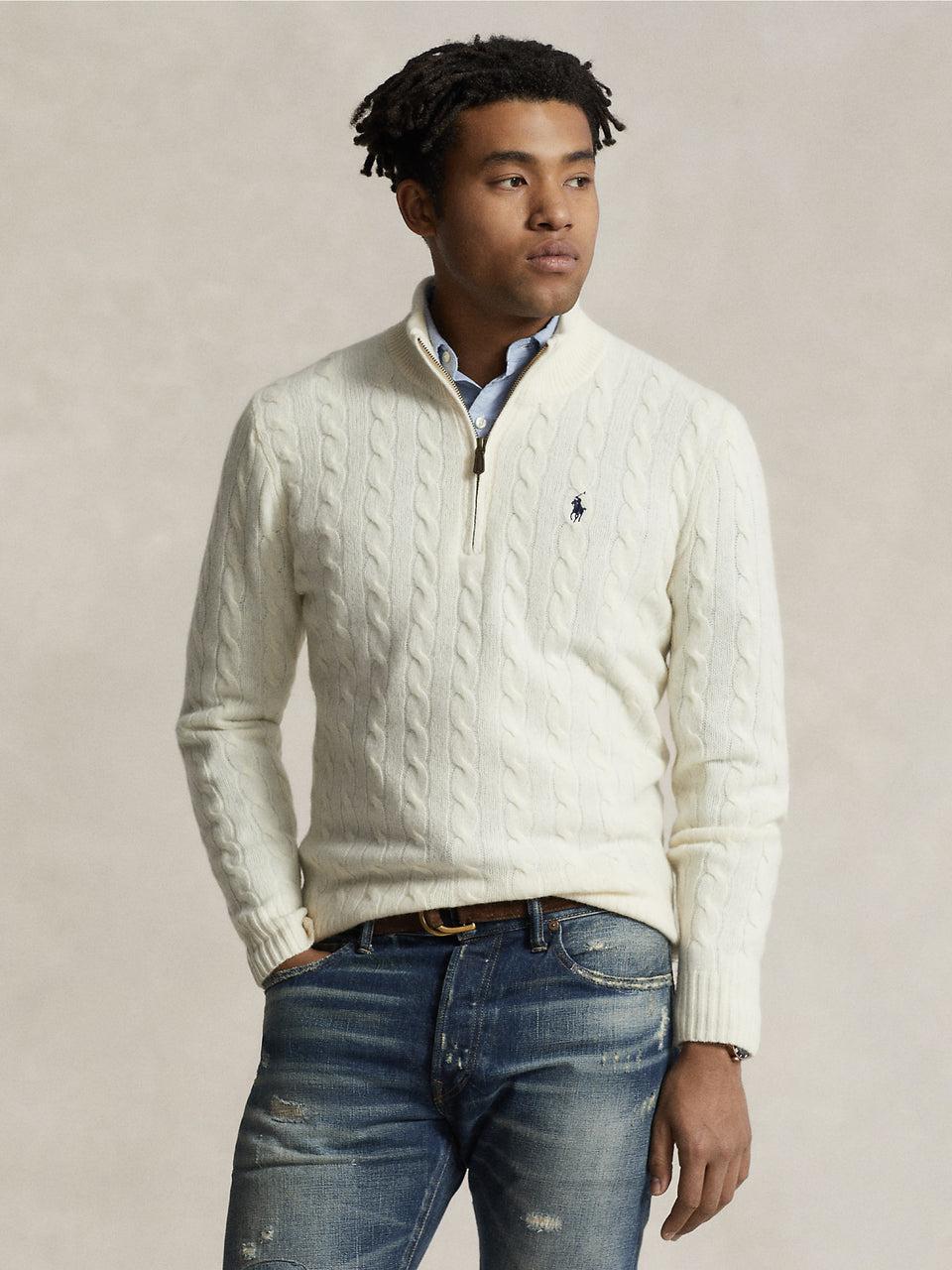 RALPH LAUREN Maglia Mezza Zip a Trecce Crema Soddisfazione Garantita