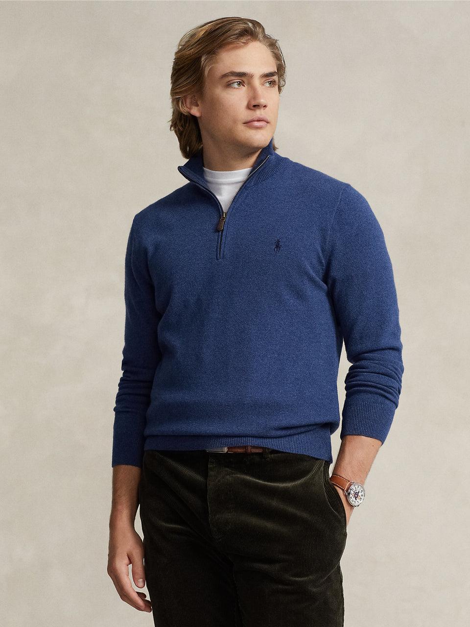 RALPH LAUREN Maglia con Mezza Zip in Lana Blu Qualità Garantita