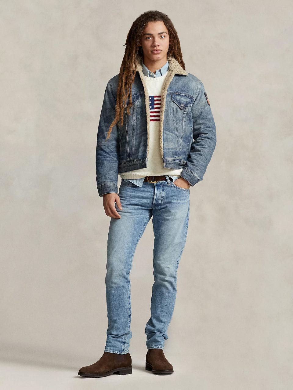 RALPH LAUREN Giacca in Denim con Fodera in Pile Blu 50% di sconto per tempo limitato