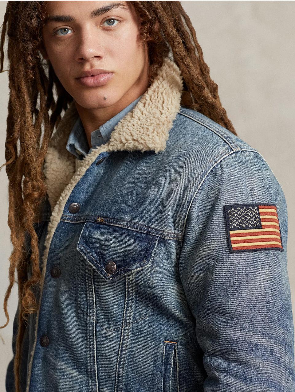 RALPH LAUREN Giacca in Denim con Fodera in Pile Blu 50% di sconto per tempo limitato