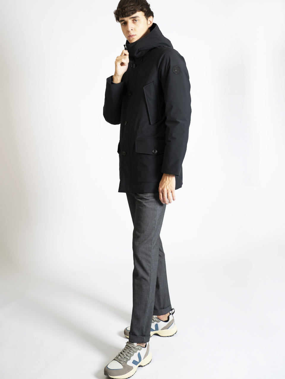 WOOLRICH Parka Arctic in Tessuto Stretch Nero Spedizione Gratuita