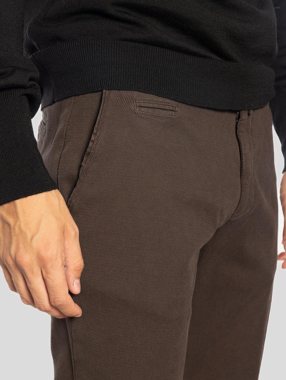 BRIGLIA 1949 Pantaloni Slim in Cotone Armaturato Marrone Fino Al -60%