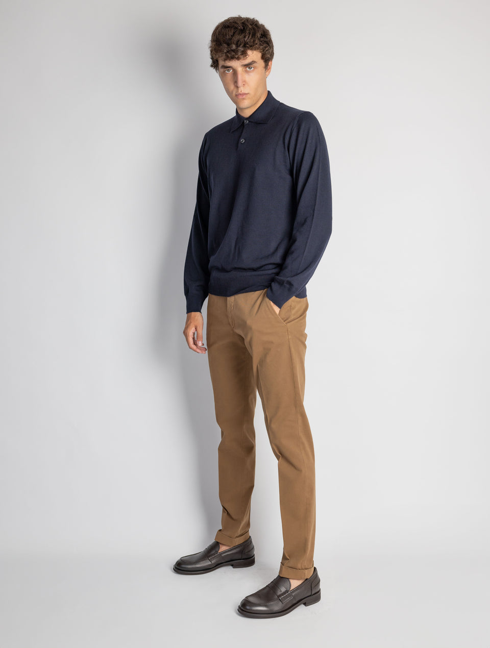 BRIGLIA 1949 Pantaloni Slim Fit in Armatura di Cotone Tabacco Economico