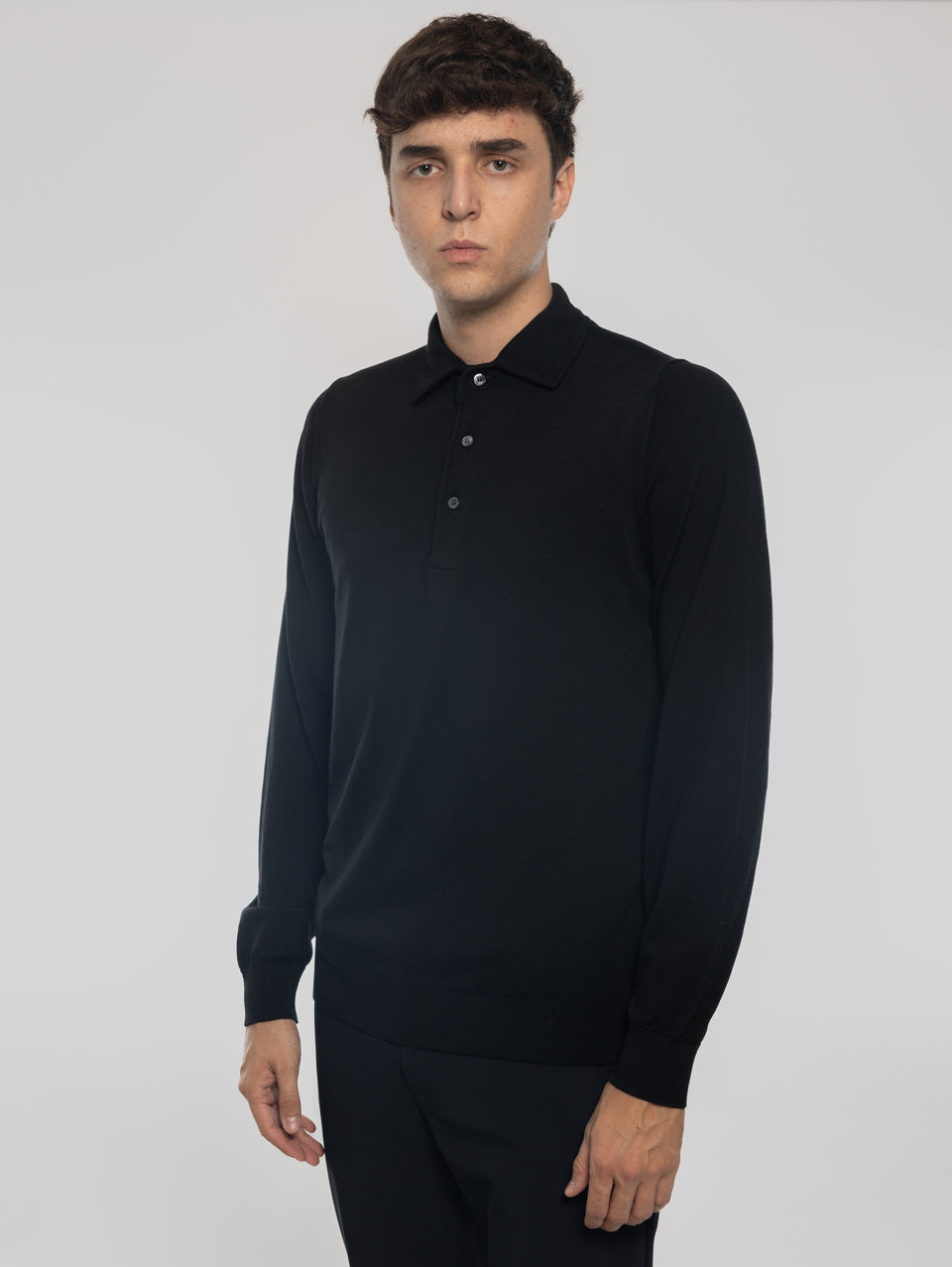 ALPHA STUDIO Polo in Lana con Collo Costruito Nero Outlet