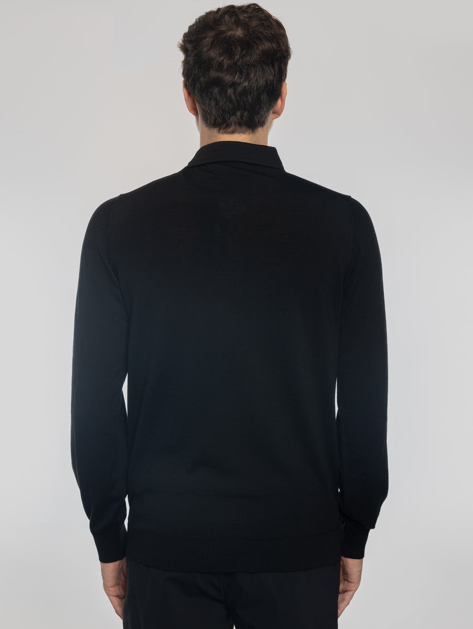 ALPHA STUDIO Polo in Lana con Collo Costruito Nero Outlet