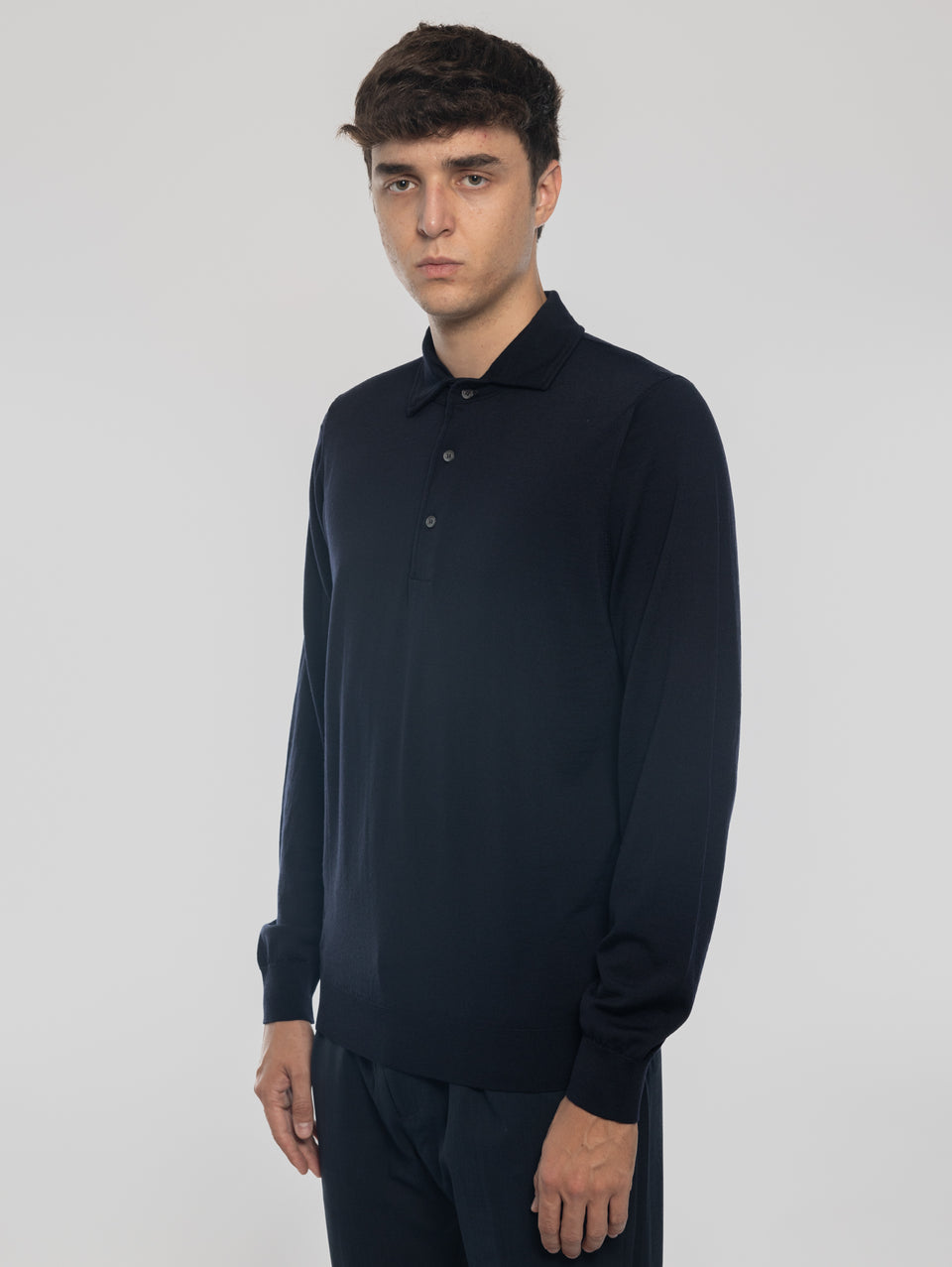ALPHA STUDIO Polo in Lana con Collo Costruito Blu Notte In Vendita