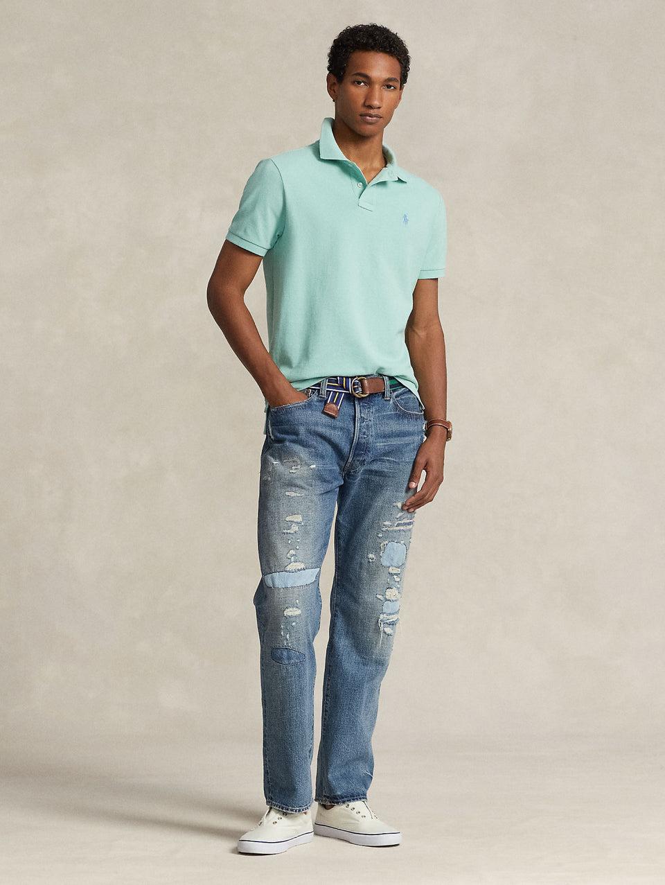 RALPH LAUREN Polo in Mesh Slim Fit Acqua Saldi Di Fabbrica