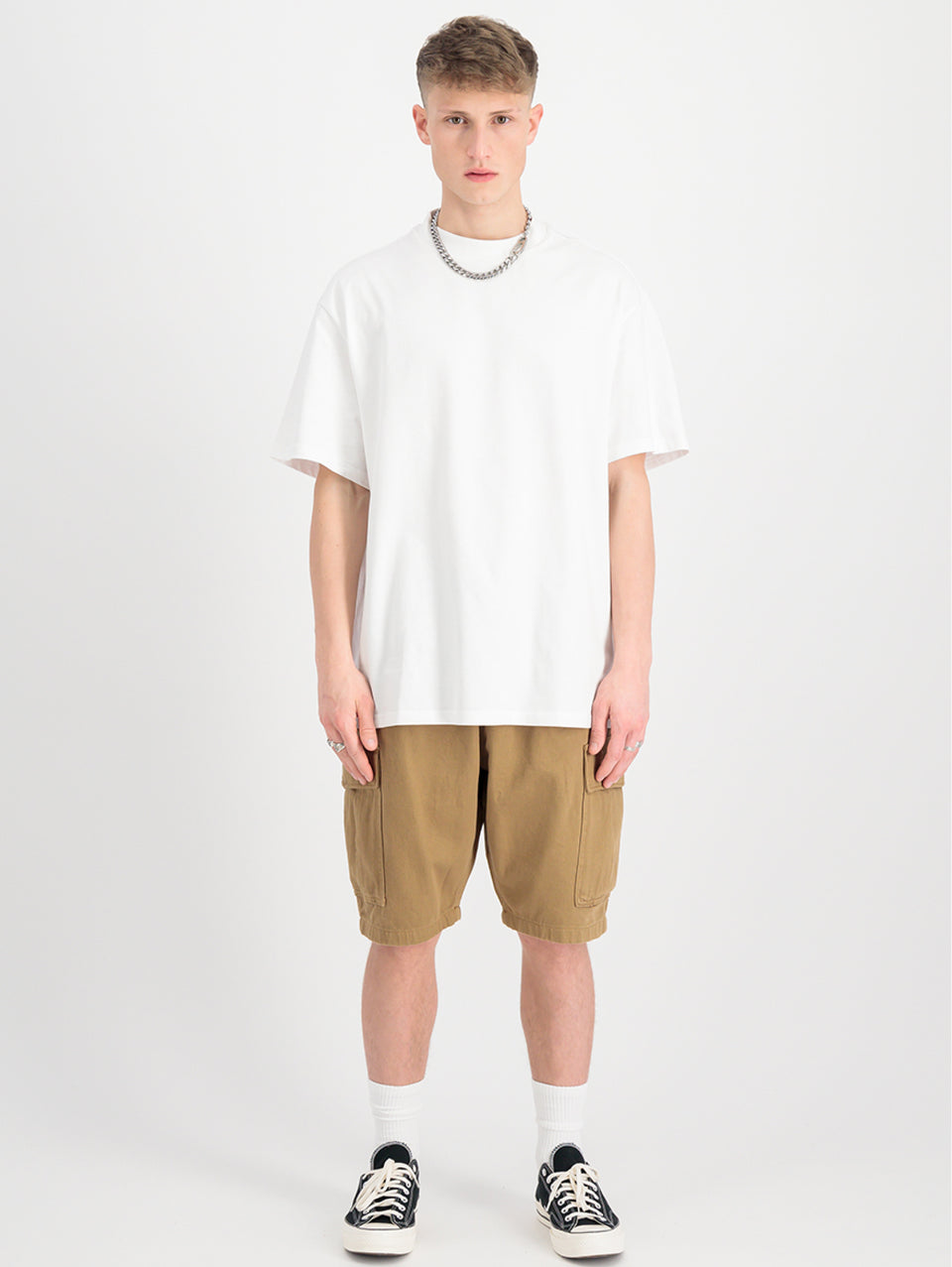 ALPHA INDUSTRIES Shorts Cargo con Pince in Twill di Cotone Khaki Fornitura limitata